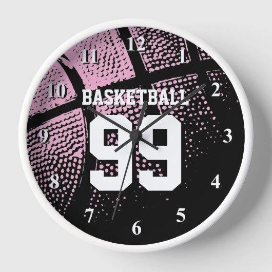 Roze basketbal jersey nummer aangepaste wandklok (Voorkant)