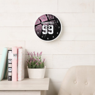 Roze basketbal jersey nummer aangepaste wandklok