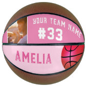 Roze Basketbal Meisje Speler Naam Team Nummer (Voorkant)