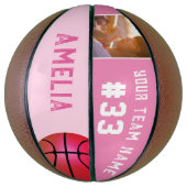 Roze Basketbal Meisje Speler Naam Team Nummer (Verticaal)