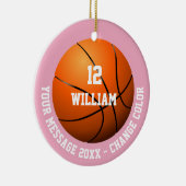Roze Basketbal met Aangepaste Naam, Nummer en Beri Keramisch Ornament (Rechts)