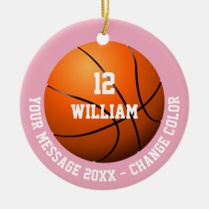 Roze Basketbal met Aangepaste Naam, Nummer en Beri Keramisch Ornament