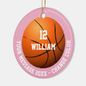 Roze Basketbal met Aangepaste Naam, Nummer en Beri Keramisch Ornament (Links)