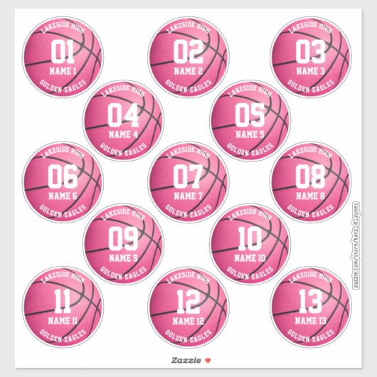 roze basketbal op maat 3-inch stickers (Vel)