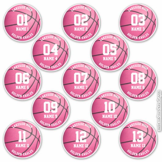 roze basketbal op maat 3-inch stickers (Voorkant)