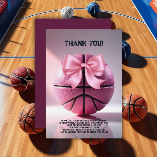 Roze Basketbal Ribbon Bow Ball Baby shower Bedankkaart