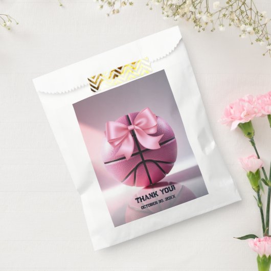 Roze Basketbal Ribbon Bow Ball Baby shower Bedankzakje (Gezegeld)