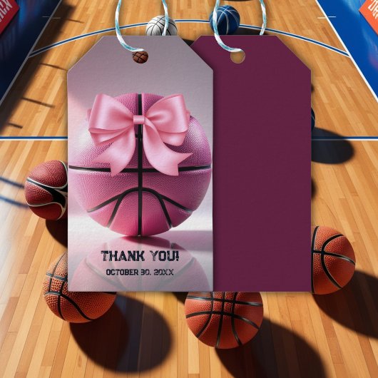 Roze Basketbal Ribbon Bow Ball Baby shower Cadeaulabel