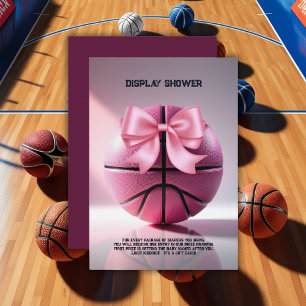 Roze Basketbal Ribbon Bow Ball Baby shower Invita Informatiekaartje