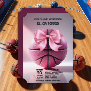 Roze Basketbal Ribbon Bow Ball Baby shower Invita Kaart