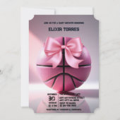 Roze Basketbal Ribbon Bow Ball Baby shower Kaart (Voorkant)