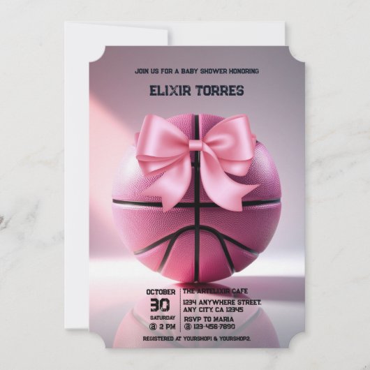 Roze Basketbal Ribbon Bow Ball Baby shower Kaart (Voorkant)