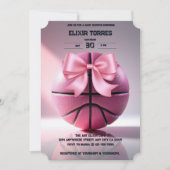 Roze Basketbal Ribbon Bow Ball Baby shower Kaart (Voorkant)