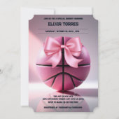 Roze Basketbal Ribbon Bow Ball Baby shower Kaart (Voorkant)