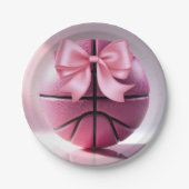 Roze Basketbal Ribbon Bow Ball Baby shower Papieren Bordje (Voorkant)