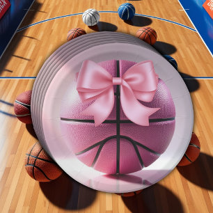 Roze Basketbal Ribbon Bow Ball Baby shower Papieren Bordje