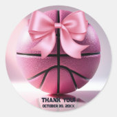 Roze Basketbal Ribbon Bow Ball Baby shower Ronde Sticker (Voorkant)