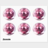 Roze Basketbal Ribbon Bow Ball Baby shower Ronde Sticker (Vel)