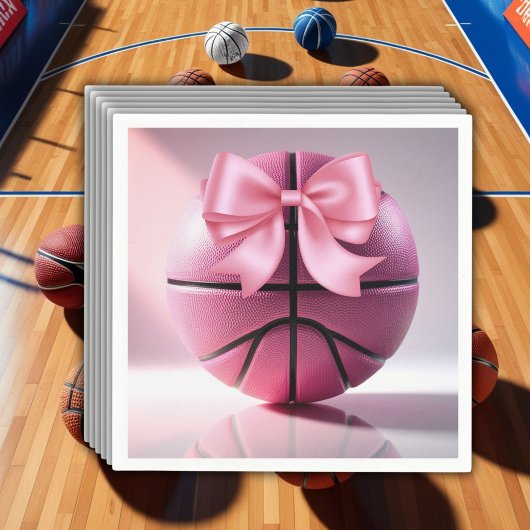 Roze Basketbal Ribbon Bow Ball Baby shower Servet