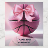 Roze Basketbal Ribbon Bow Ball Baby shower Wijn Etiket (Enkel label)