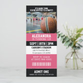 Roze Basketbal Ticket Verjaardagsfeestje Kaart (Staand voorkant)