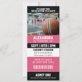 Roze Basketbal Ticket Verjaardagsfeestje Kaart (Voorkant)