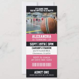 Roze Basketbal Ticket Verjaardagsfeestje Kaart