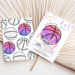 Roze Basketbal Verjaardag Uitnodiging