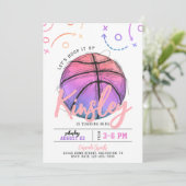 Roze Basketbal Verjaardag Uitnodiging (Staand voorkant)
