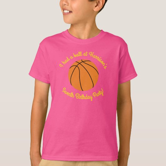 Roze Basketbal Verjaardagsfeest T-shirt (Voorkant)