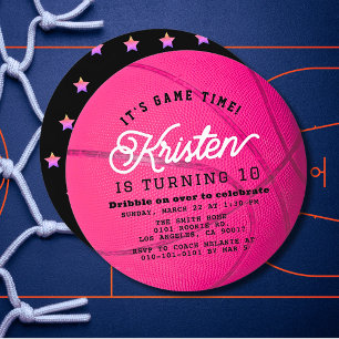 Roze Basketbal Vorm Meisje Verjaardag Cirkel Kaart