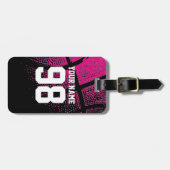 Roze basketbalbagagelabel met jersey-nummer bagagelabel (Voorkant horizontaal)