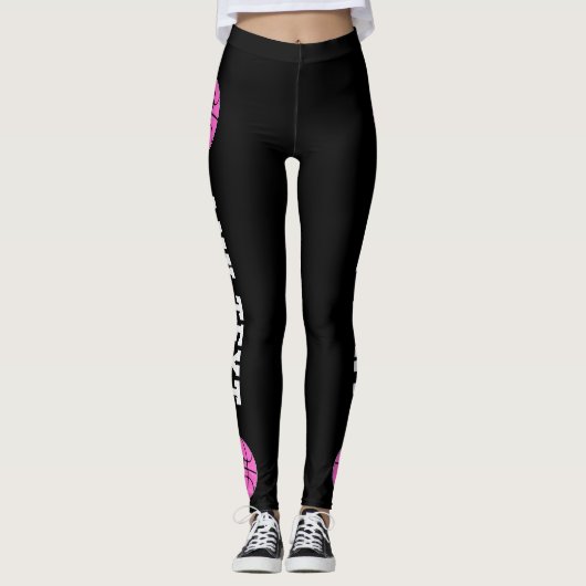 Roze Basketball Custom Team Name and Player Number Leggings (Voorkant)