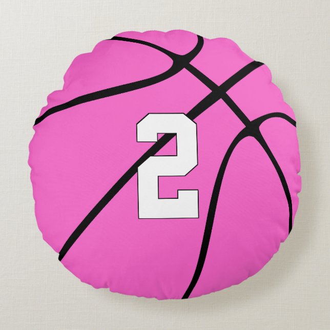 Roze Basketball Player Custom Jersey Number Sports Rond Kussen (Voorkant)