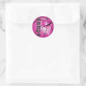 Roze Basketball Ronde Sticker (Tas)