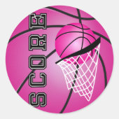 Roze Basketball Ronde Sticker (Voorkant)