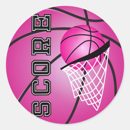Roze Basketball Ronde Sticker (Voorkant)