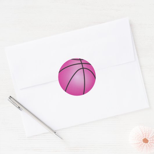Roze Basketball Ronde Sticker (Envelop)