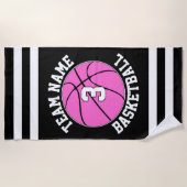 Roze Basketball Team Name & Player Number Custom Strandlaken (Voorkant)