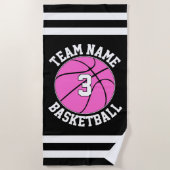 Roze Basketball Team Name & Player Number Custom Strandlaken (Voorkant)