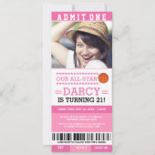 Roze Basketball Ticket Birthday Invita Kaart (Voorkant)