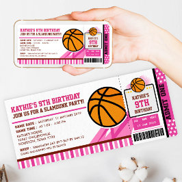 Roze Basketball Ticket Pass Birthday Uitnodiging