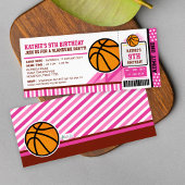 Roze Basketball Ticket Pass Birthday Uitnodiging