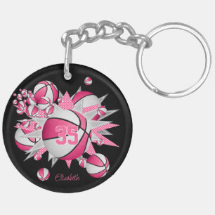Roze basketballen sterren atleet jersey nummer sleutelhanger