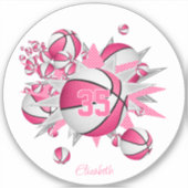 roze basketballen sterren atleet naam sticker (Voorkant)