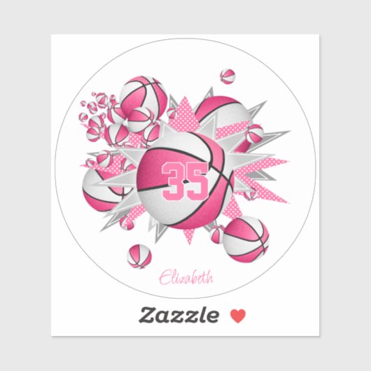roze basketballen sterren atleet naam sticker (Vel)