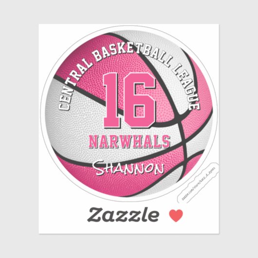 Roze basketbalteam kleurt meisjesteamnaam sticker (Vel)