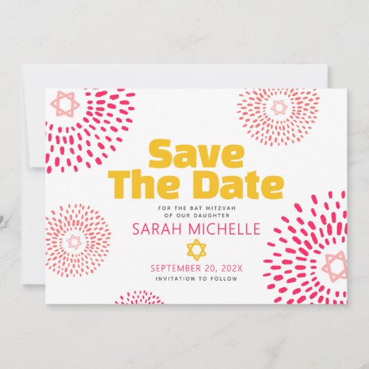 Roze Bat Mitswa Bold Starburst Cool Modern Groovy Save The Date (Voorkant)