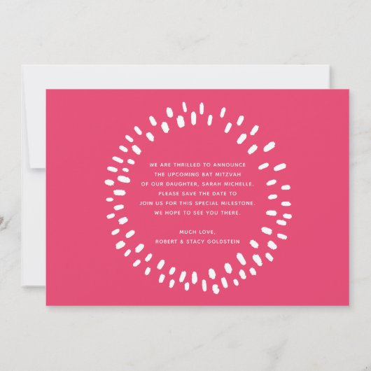 Roze Bat Mitswa Bold Starburst Cool Modern Groovy Save The Date (Achterkant)