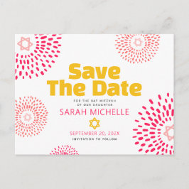 Roze Bat Mitswa Save the Date Modern Starburst Uitnodiging Briefkaart